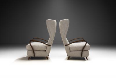 Italian Mid Century Modern Wingback Chairs in Boucl Italy 1950s