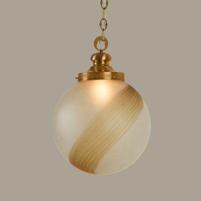 Italian Mid Century Murano satin and amber swirl ball pendant