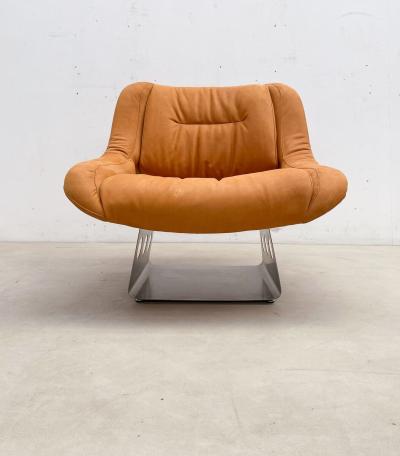 Italian Mid Century Orange Lounge Chair Ottoman