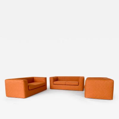 Italian Mid Century Orange Three Piece Sofa Set
