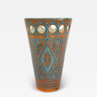 Italian Mid Century Orange and Turquoise Porcelain Vase