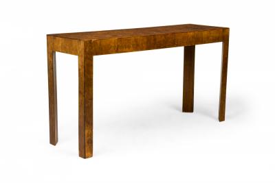 Italian Mid Century Rectangular 3 Drawer Oyster Burl Console Table