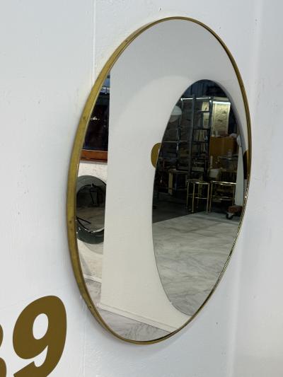 Italian Mid Century Round Brass Framed Wall Mirror 1950s