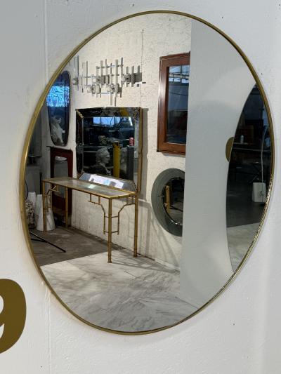 Italian Mid Century Round Brass Framed Wall Mirror 1950s
