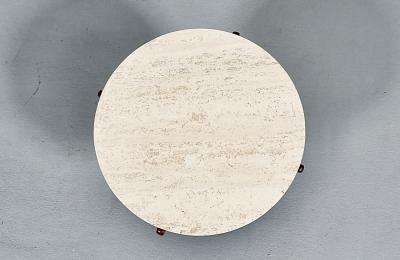 Italian Mid Century Sculpted Wood Travertine Side Table