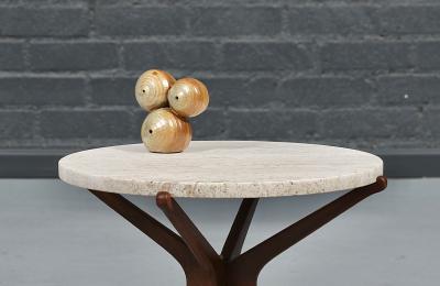 Italian Mid Century Sculpted Wood Travertine Side Table