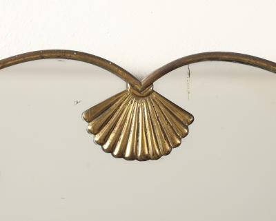 Italian Mid Century Shield Form Brass Mirror with Shell Crest circa 1950