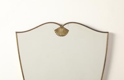 Italian Mid Century Shield Form Brass Mirror with Shell Crest circa 1950