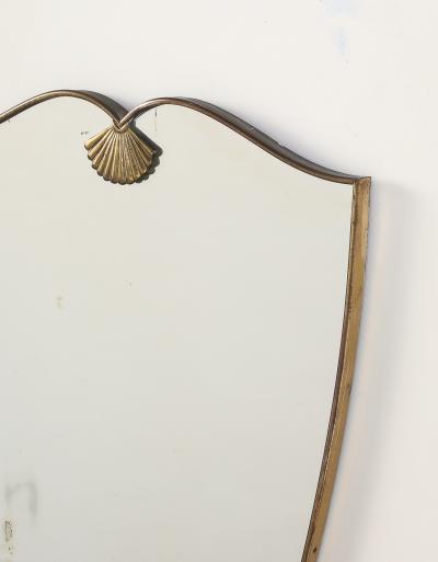 Italian Mid Century Shield Form Brass Mirror with Shell Crest circa 1950