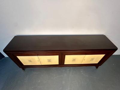 Italian Mid Century Sideboard Credenza Cabinet Parchment Mahogany 1950s