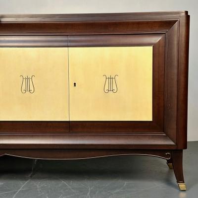 Italian Mid Century Sideboard Credenza Cabinet Parchment Mahogany 1950s