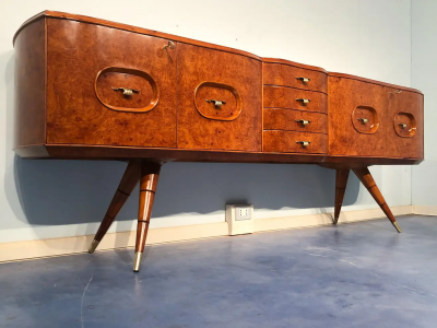 Italian Mid Century Sideboard Honey Color in Birch Wood 1950s