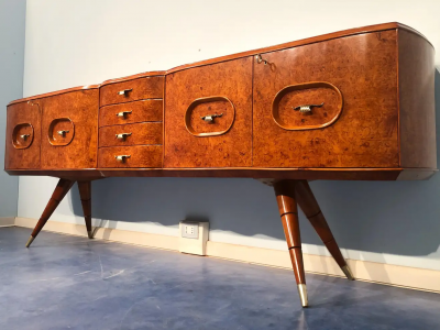 Italian Mid Century Sideboard Honey Color in Birch Wood 1950s