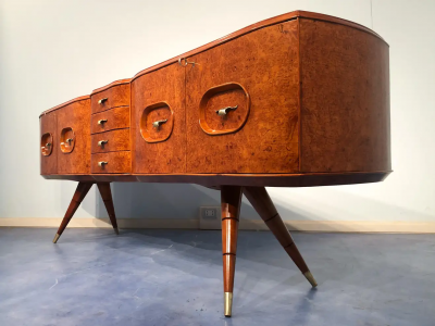 Italian Mid Century Sideboard Honey Color in Birch Wood 1950s