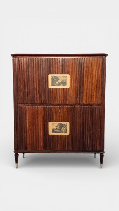 Italian Mid Century Sideboard or Cabinet Bar with Grissinato Design