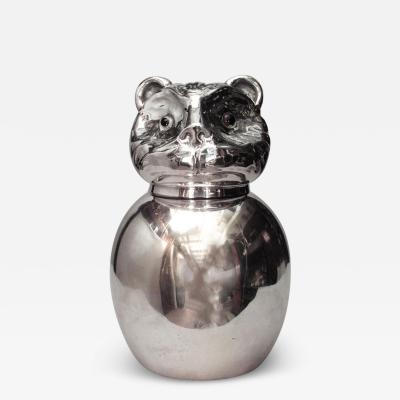 Italian Mid Century Silver Plate Cat Humidor Jar