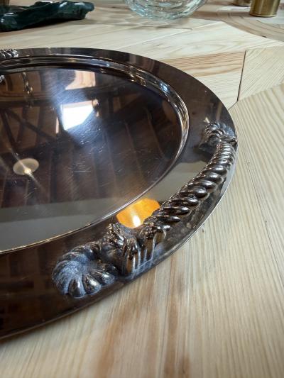 Italian Mid Century Silver Plated Oval Serving Tray with Rope Handles 1970s