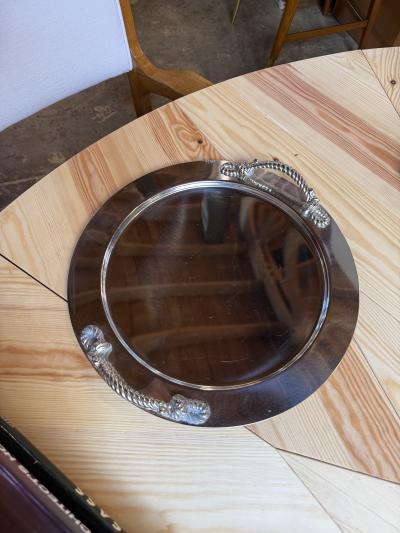 Italian Mid Century Silver Plated Oval Serving Tray with Rope Handles 1970s