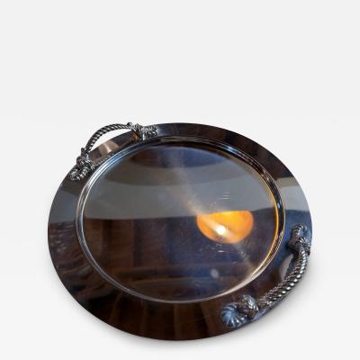 Italian Mid Century Silver Plated Oval Serving Tray with Rope Handles 1970s