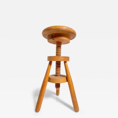 Italian Mid Century Swivel Stool in Wood