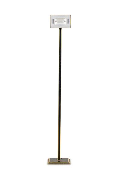 Italian Mid Century Tall Brass and Black Lacquer Torchiere
