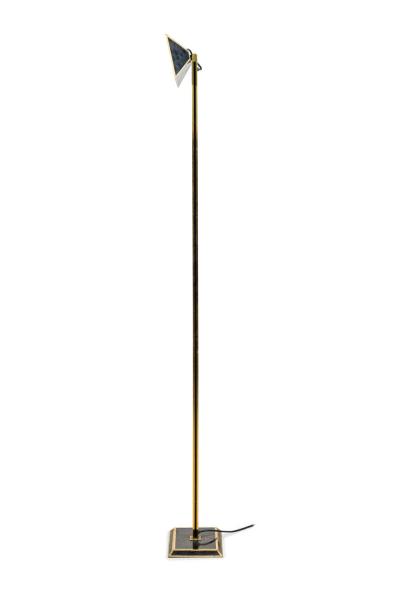 Italian Mid Century Tall Brass and Black Lacquer Torchiere