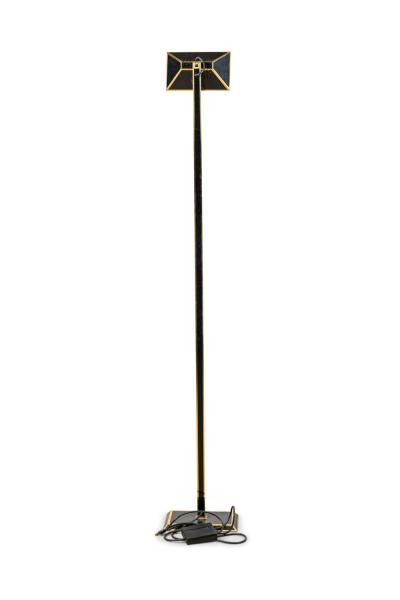 Italian Mid Century Tall Brass and Black Lacquer Torchiere
