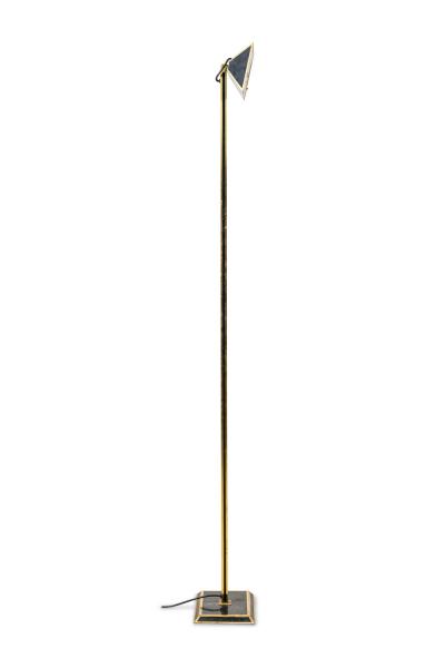 Italian Mid Century Tall Brass and Black Lacquer Torchiere