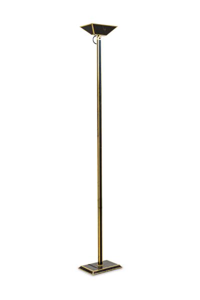 Italian Mid Century Tall Brass and Black Lacquer Torchiere