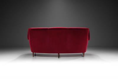 Italian Mid Century Three Seater Sofa in Red Velvet Italy 1950s