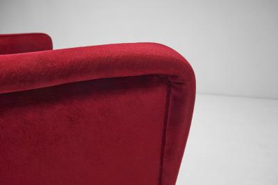 Italian Mid Century Three Seater Sofa in Red Velvet Italy 1950s