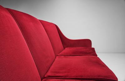 Italian Mid Century Three Seater Sofa in Red Velvet Italy 1950s