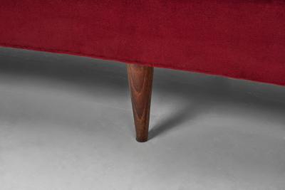 Italian Mid Century Three Seater Sofa in Red Velvet Italy 1950s
