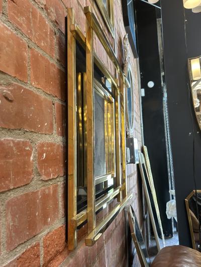 Italian Mid Century Wall Mirror Black Brass 1970s