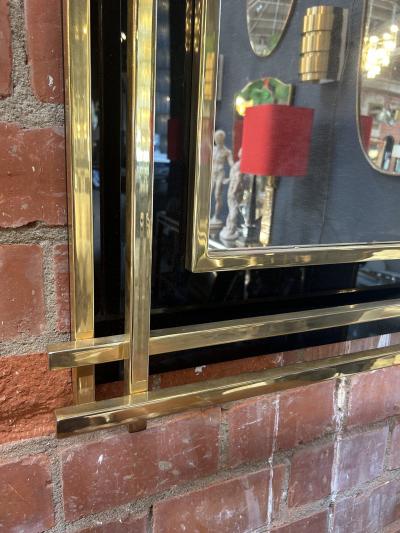 Italian Mid Century Wall Mirror Black Brass 1970s