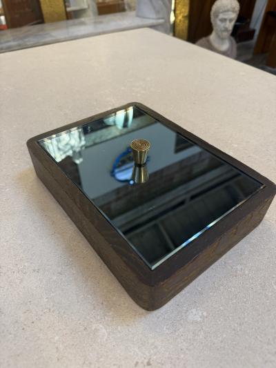 Italian Mid Century Wood and Mirrored Box with Brass Knob 1960s
