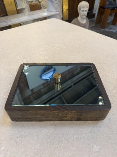 Italian Mid Century Wood and Mirrored Box with Brass Knob 1960s