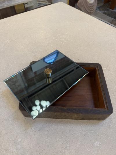 Italian Mid Century Wood and Mirrored Box with Brass Knob 1960s