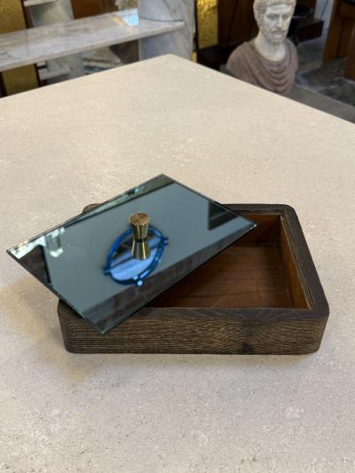 Italian Mid Century Wood and Mirrored Box with Brass Knob 1960s