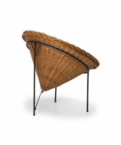 Italian Mid Century Woven Wicker Conical Basket Chair