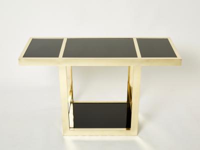 Italian Mid Century brass black opaline console table 1970s