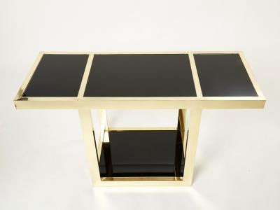 Italian Mid Century brass black opaline console table 1970s
