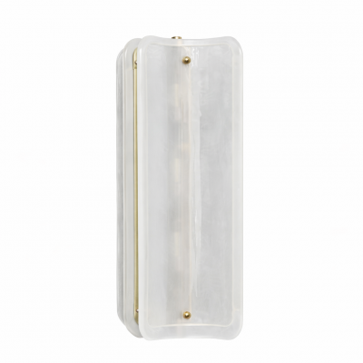 Italian Mid Modern Style Brass Wall Sconce with White Murano Glass Panels