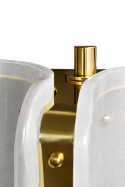 Italian Mid Modern Style Brass Wall Sconce with White Murano Glass Panels