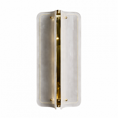Italian Mid Modern Style Brass Wall Sconce with White Murano Glass Panels