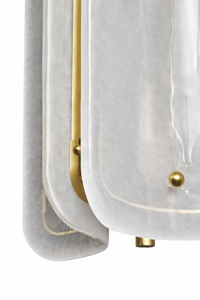 Italian Mid Modern Style Brass Wall Sconce with White Murano Glass Panels