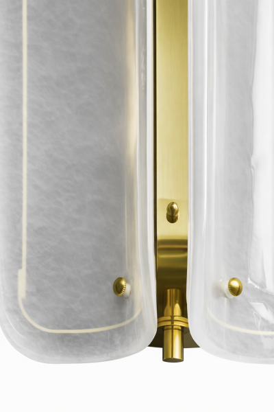 Italian Mid Modern Style Brass Wall Sconce with White Murano Glass Panels