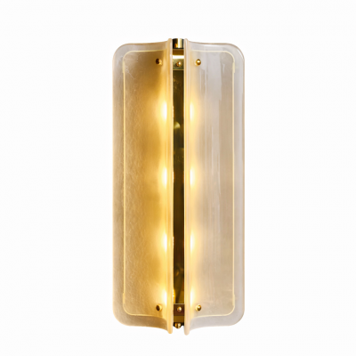 Italian Mid Modern Style Brass Wall Sconce with White Murano Glass Panels