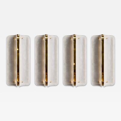 Italian Mid Modern Style Brass Wall Sconce with White Murano Glass Panels