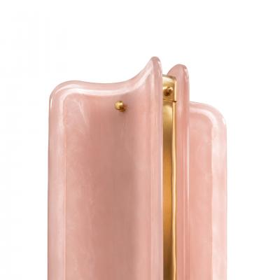 Italian Mid Modern Style Brass Wall Sconces With Pink Murano Glass Panels